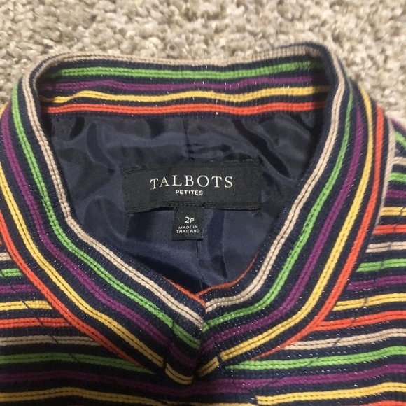 Talbots Womens Rainbow Colorful Striped Mandarin Collar Blazer Jacket Size 2P - Picture 7 of 11